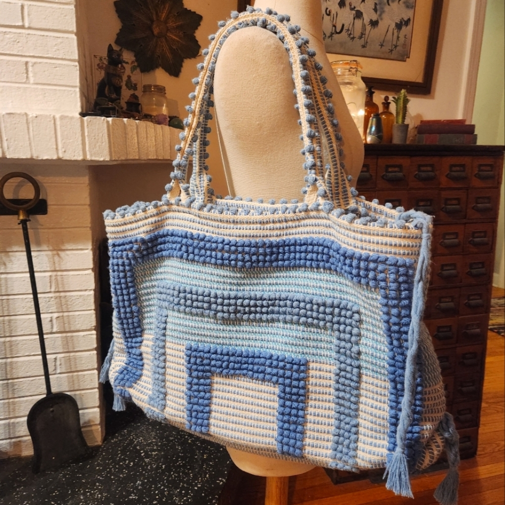 Antonello Tedde Woven Blue And White Large Tote Bag